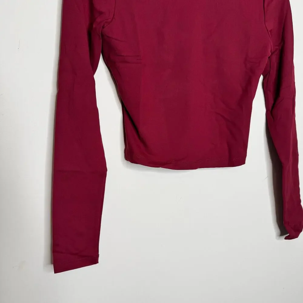 Susana Monaco Long Sleeve Crewneck Crop Top in Beaujolais NWT Size XL